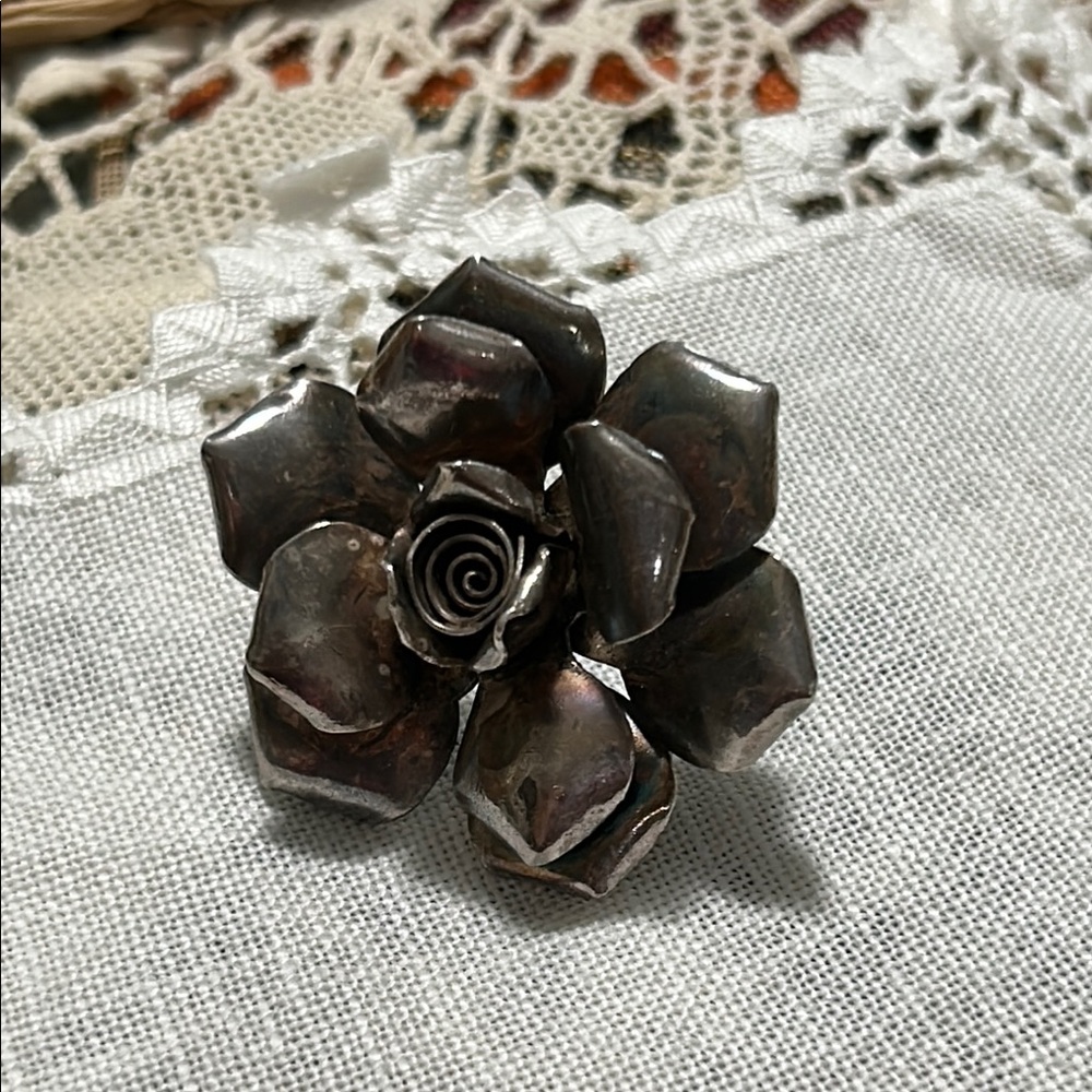 Vintage Sterling Silver 6k Thailand HUGE Rose Flower Adjustable Ring - Picture 5 of 16